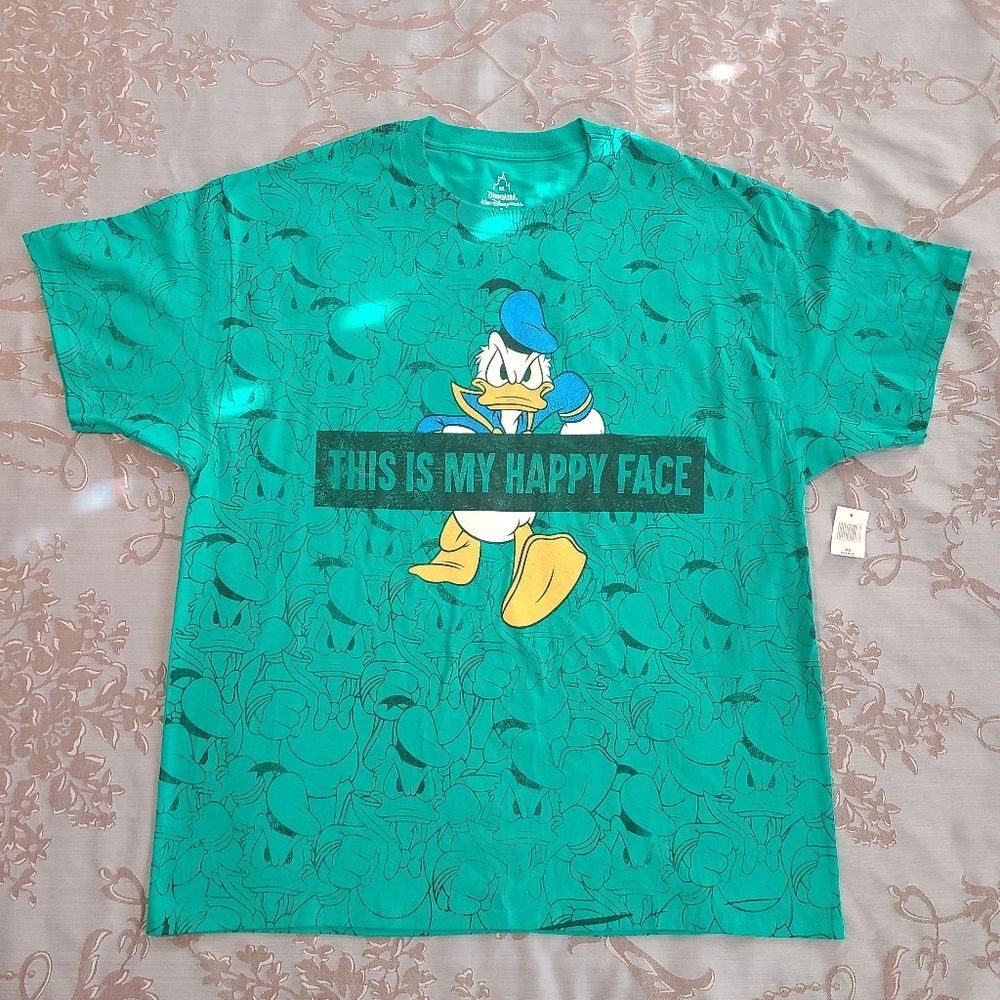 Disney Donald Duck This Is My Happy Face Green Graphic Tee Shirt Men XL